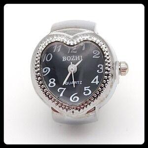 Bozhi Heart Ring Watch Silver Beaded Adjustable Quartz